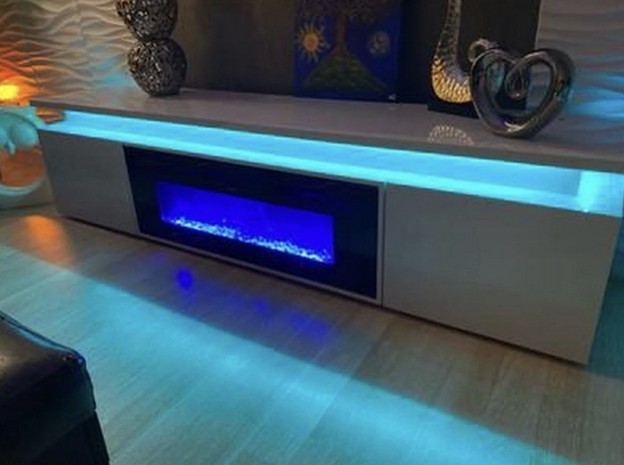 High Gloss Black TV Stand w/ LED Lights, 2 Doors & Open Storage Modern