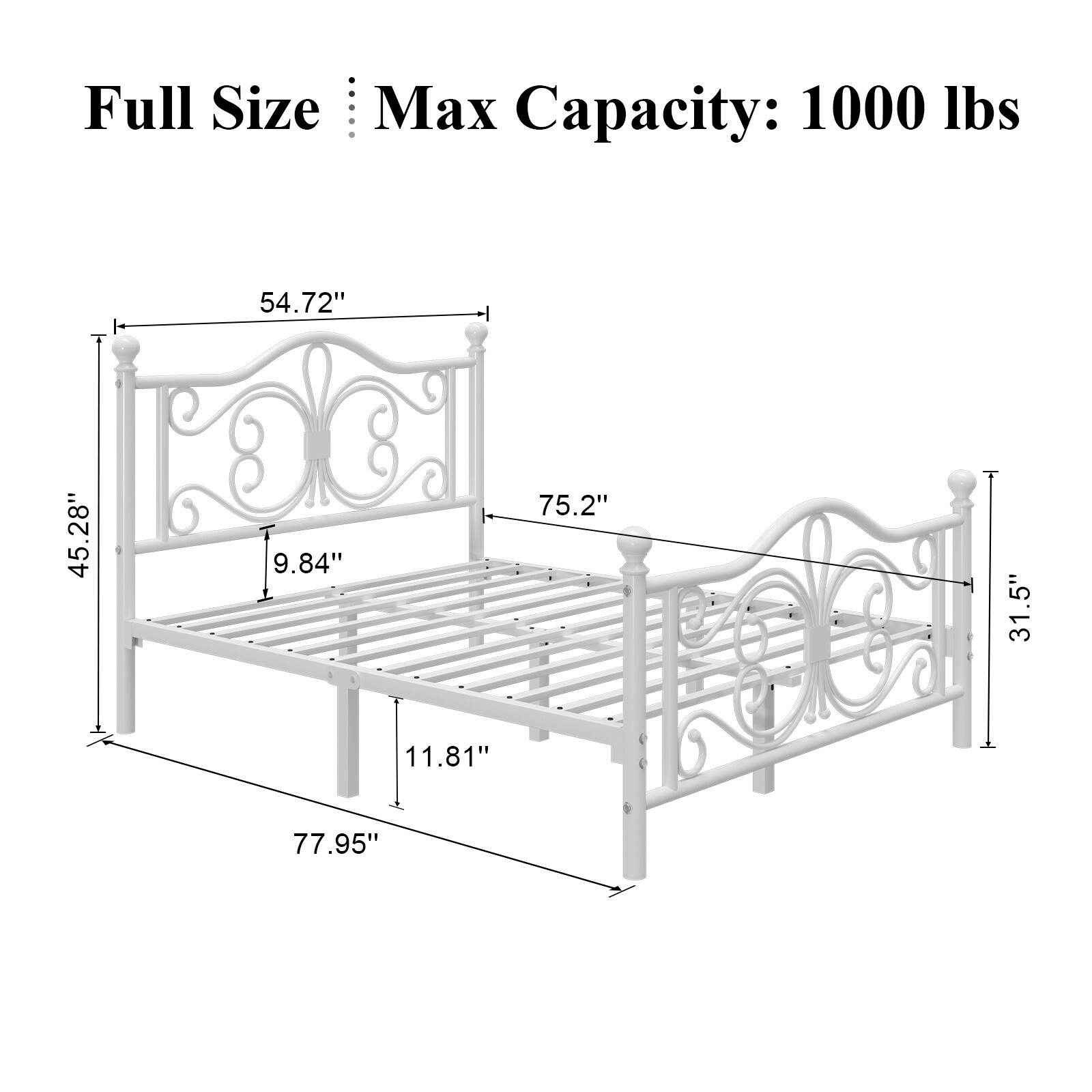 Queen/Twin/Full Metal Platform Bed Frame with White Headboard & Footboard