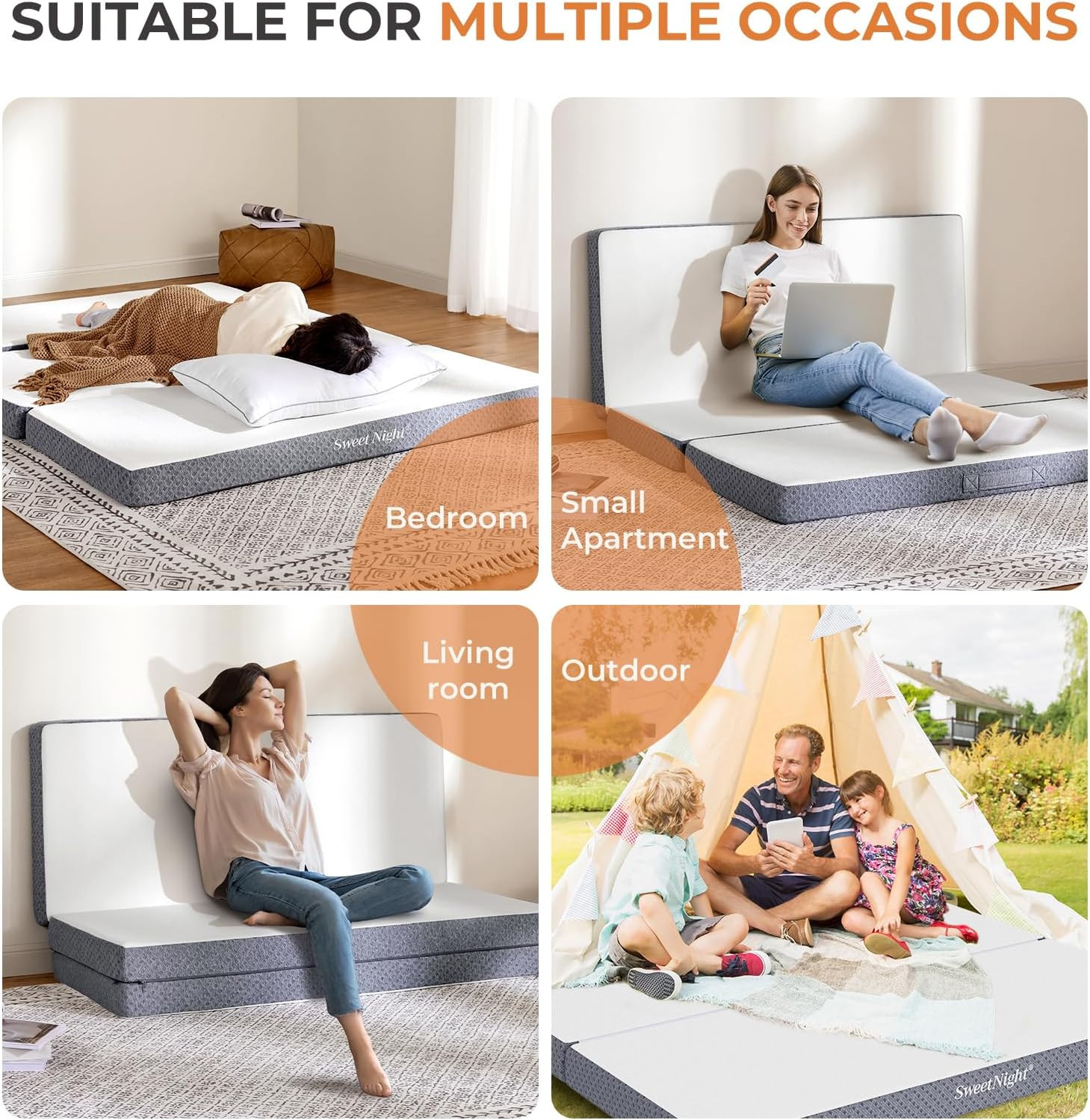 Tri-Folding Mattress – 4″ Portable Twin Mattress for RV, Camping & Guests