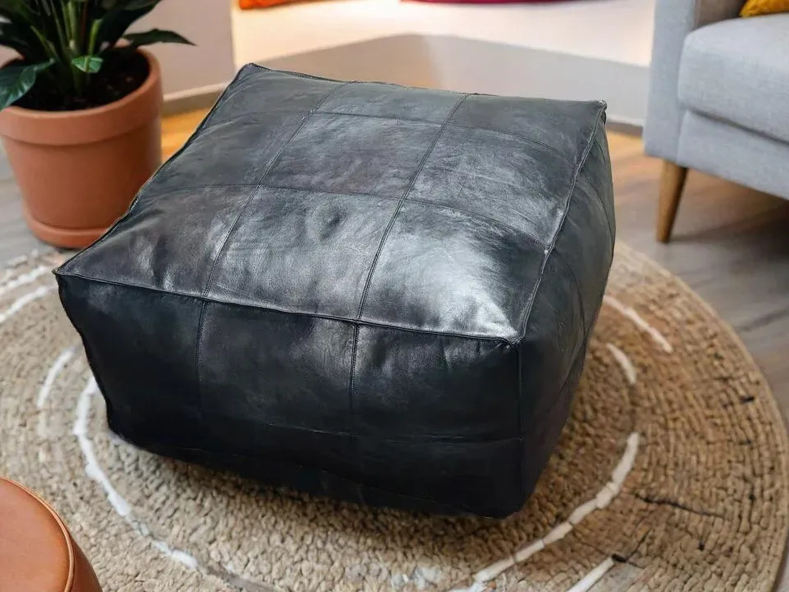 Relaxing Natural 30” Trending Wounderful Unstuffed Pouffe New Square Leather