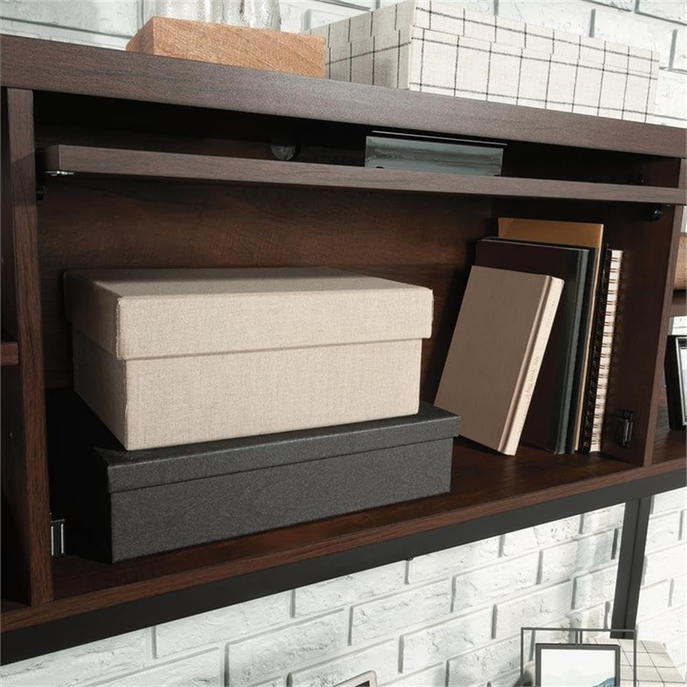 Engineered Wood & Metal Hutch Barrel Oak Finish 60 in Wide W/ Adjustable Shelves