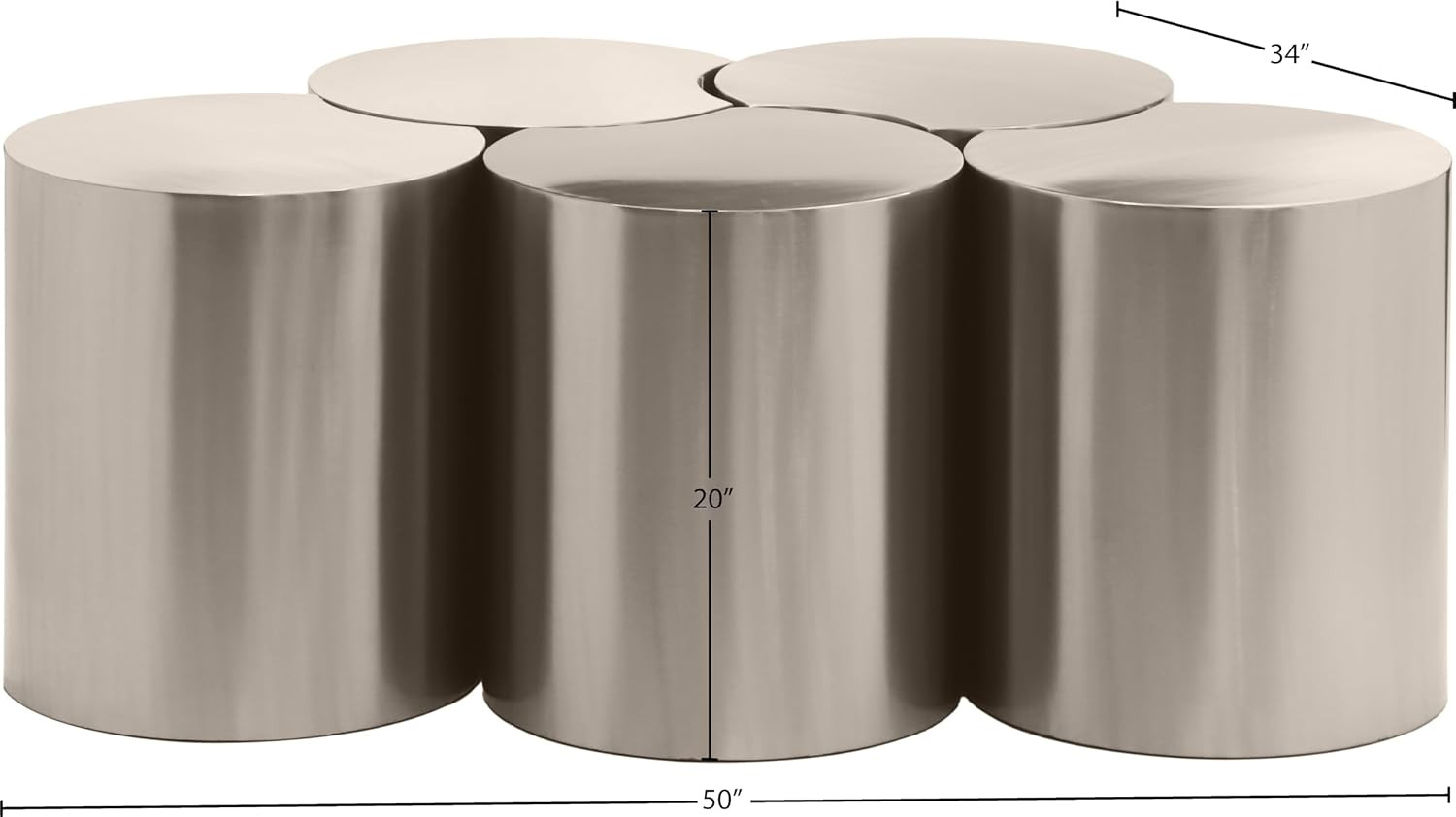 Modern 5D Dimple Coffee Table Set – Silver, 50″ W, Brushed Chrome Finish