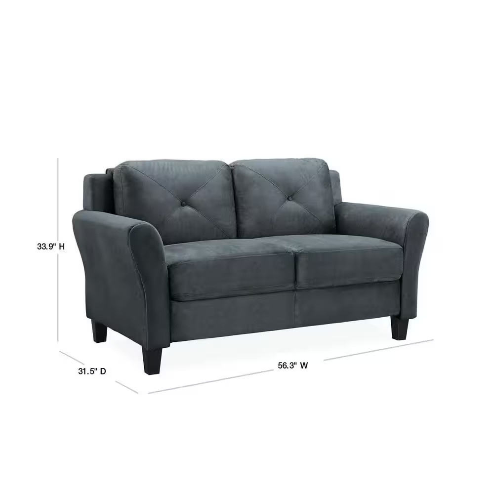 Harvard 58 In. Dark Gray Microfiber 2-Seat Loveseat with round Arms