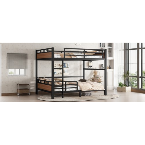 Queen over Queen Metal Bunk Bed,Separable Bed Frame w/Raised Security Fence
