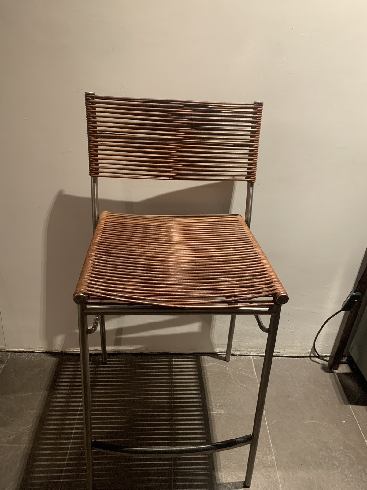 Pair of Tito Agnoli Bar Stools for Pierantonio Bonacina Stainless Steel Rattan
