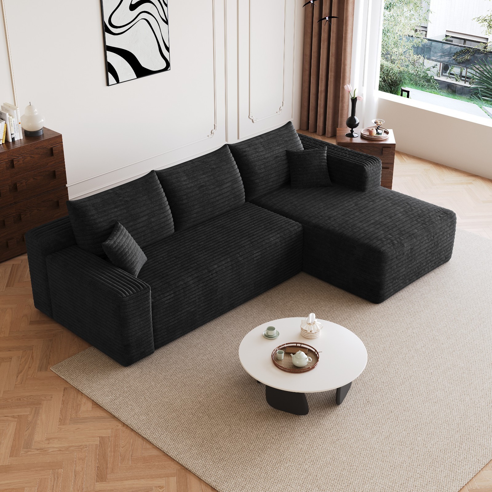 95″ Boneless Couch L Shape Sectional Cloud Sofa Set Right Chaise for Living Room