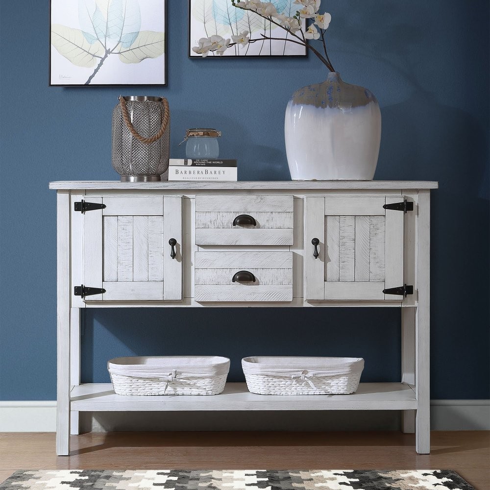 46.5″ Solid Pine Wood Sideboard Console Table with 2 Drawers & Cabinets