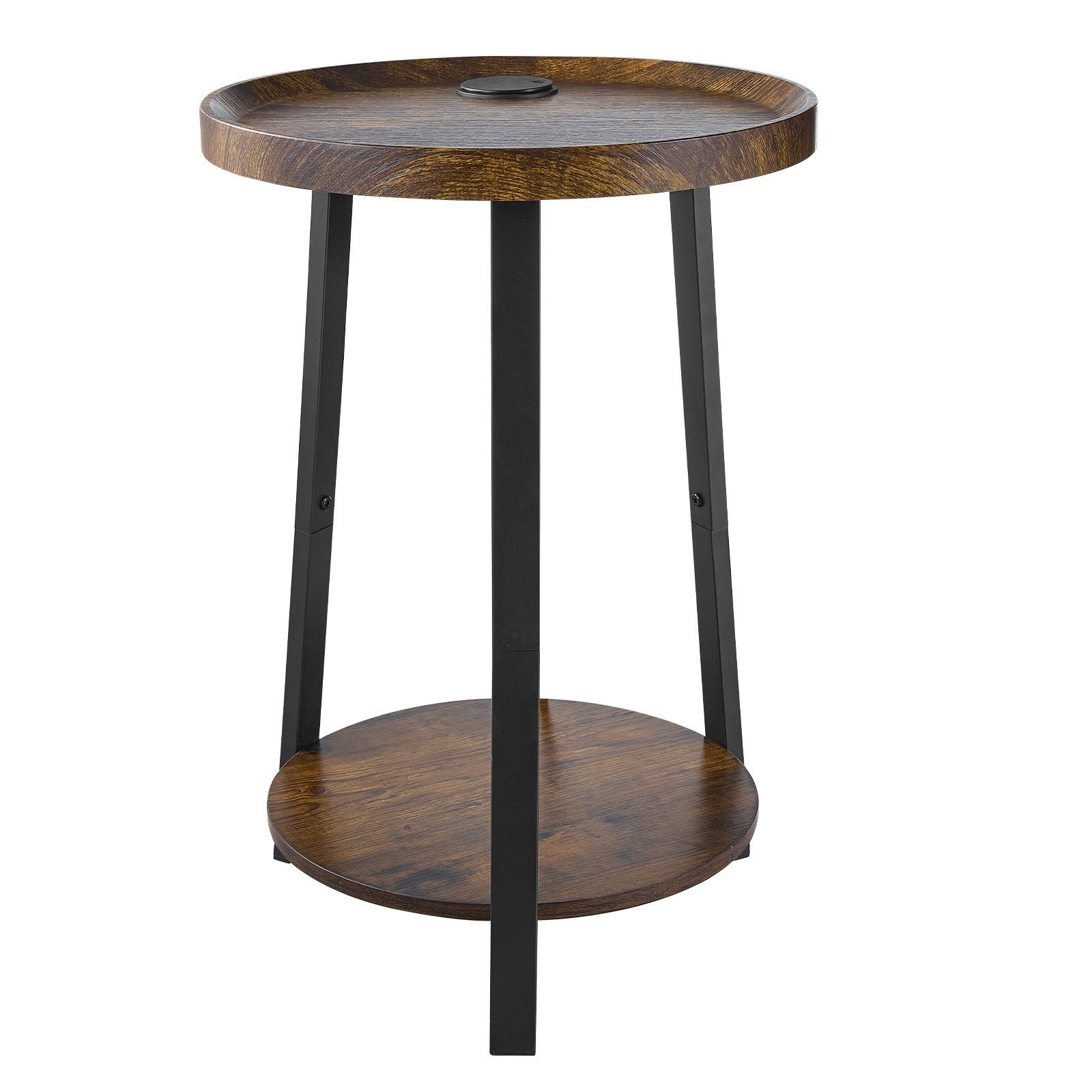 Uimoso 2-Tier Round Side Table with Shelves and Built-In Charging Port