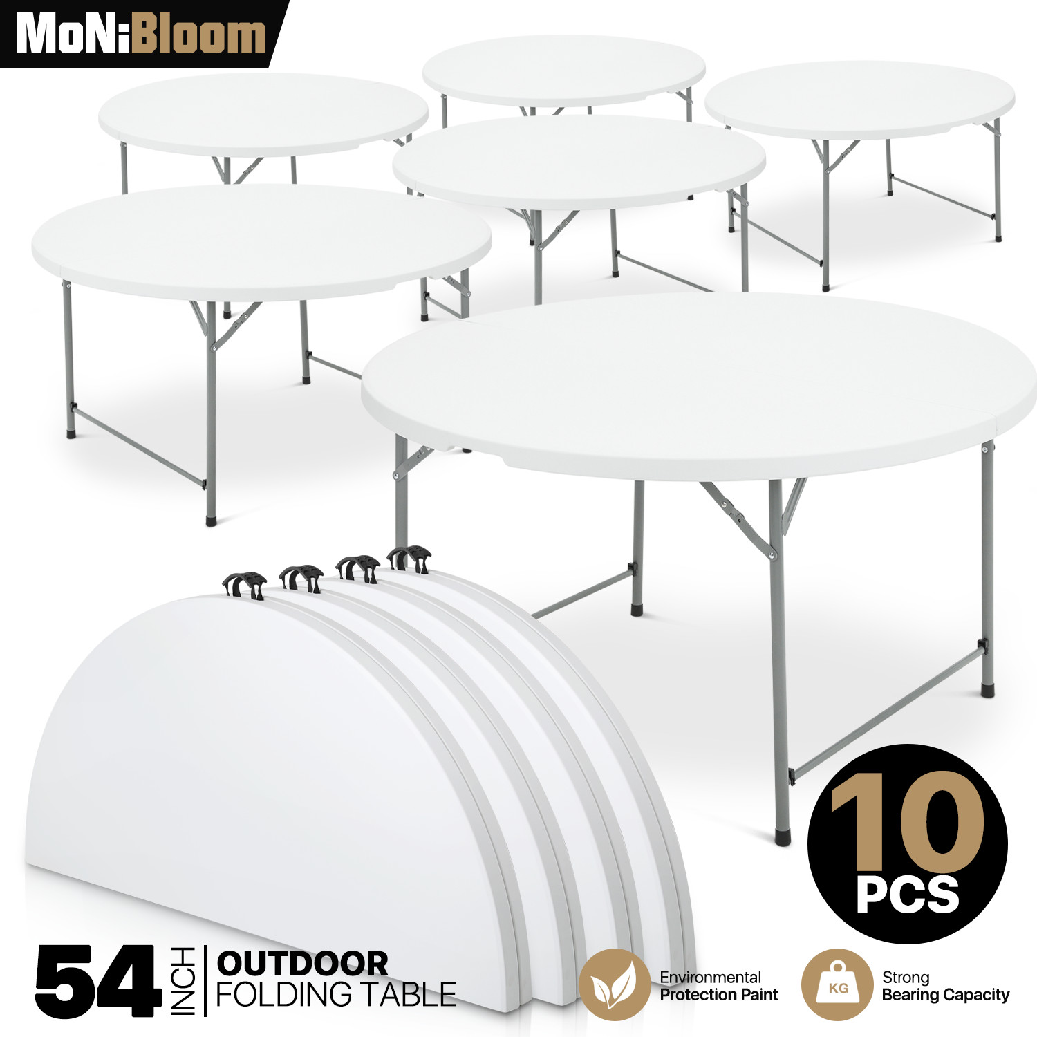 10 Pack White [4.5 FT ROUND FOLDABLE TABLE] Outdoor Camping Picnic Desk w/Handle