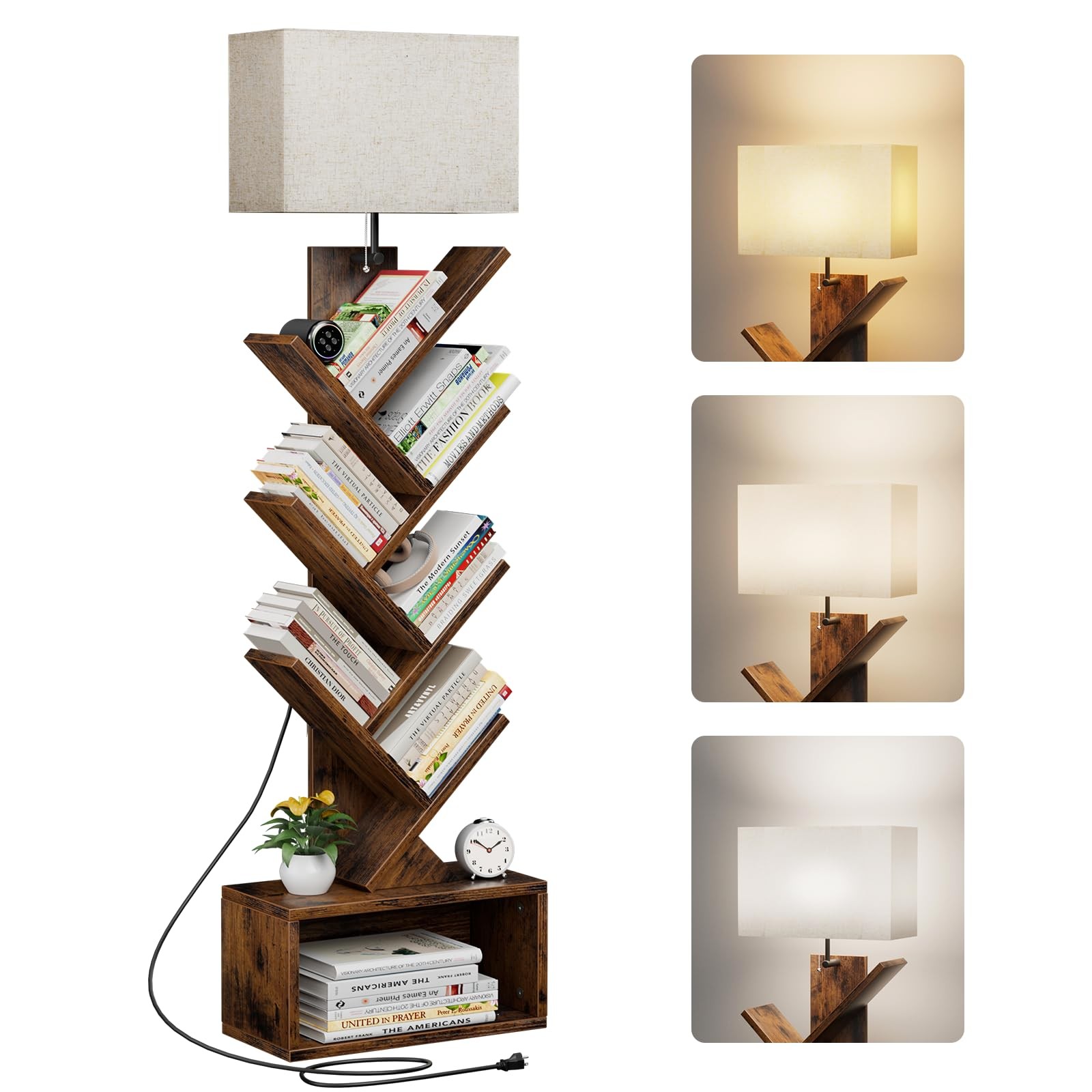 6 Tier Tree Bookshelf with Light, Narrow Bookcase Tower, Tall Floor Standing …