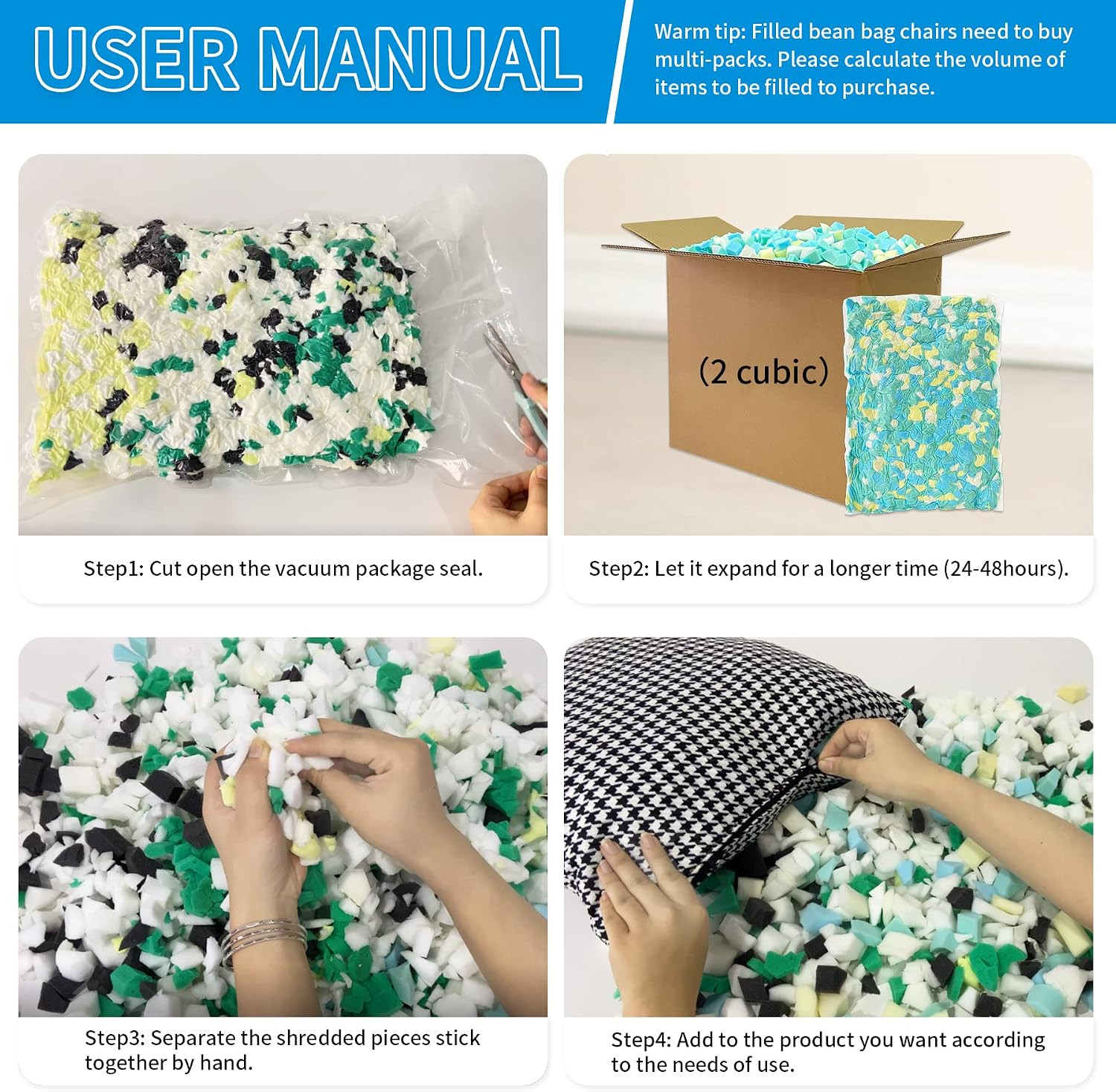 Bean Bag Filler, 5Lbs Shredded Memory Foam Stuffing, Filling & Refill for Bean B