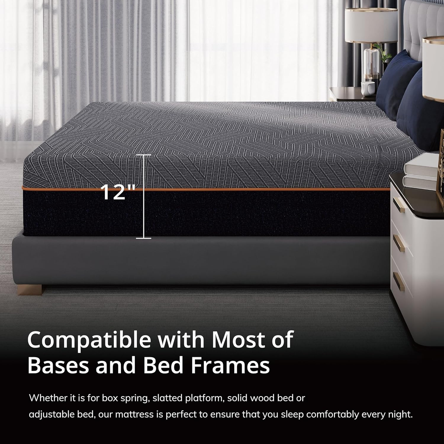 MLILY EGOHOME 12 Inch Queen Memory Foam Mattress for Back Pain, Cooling Copper G