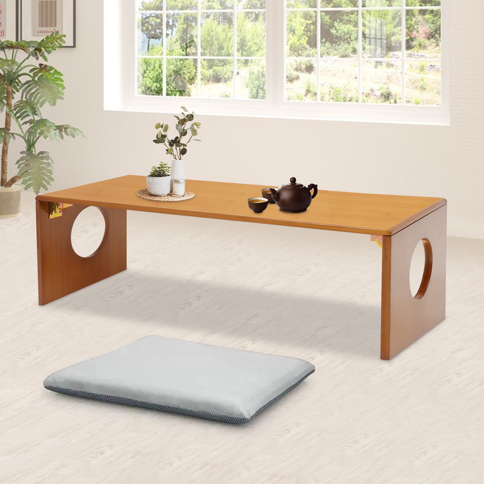 Folding Coffee Table Foldable Low Coffee Table Bamboo Floor Table Desk for Bed~