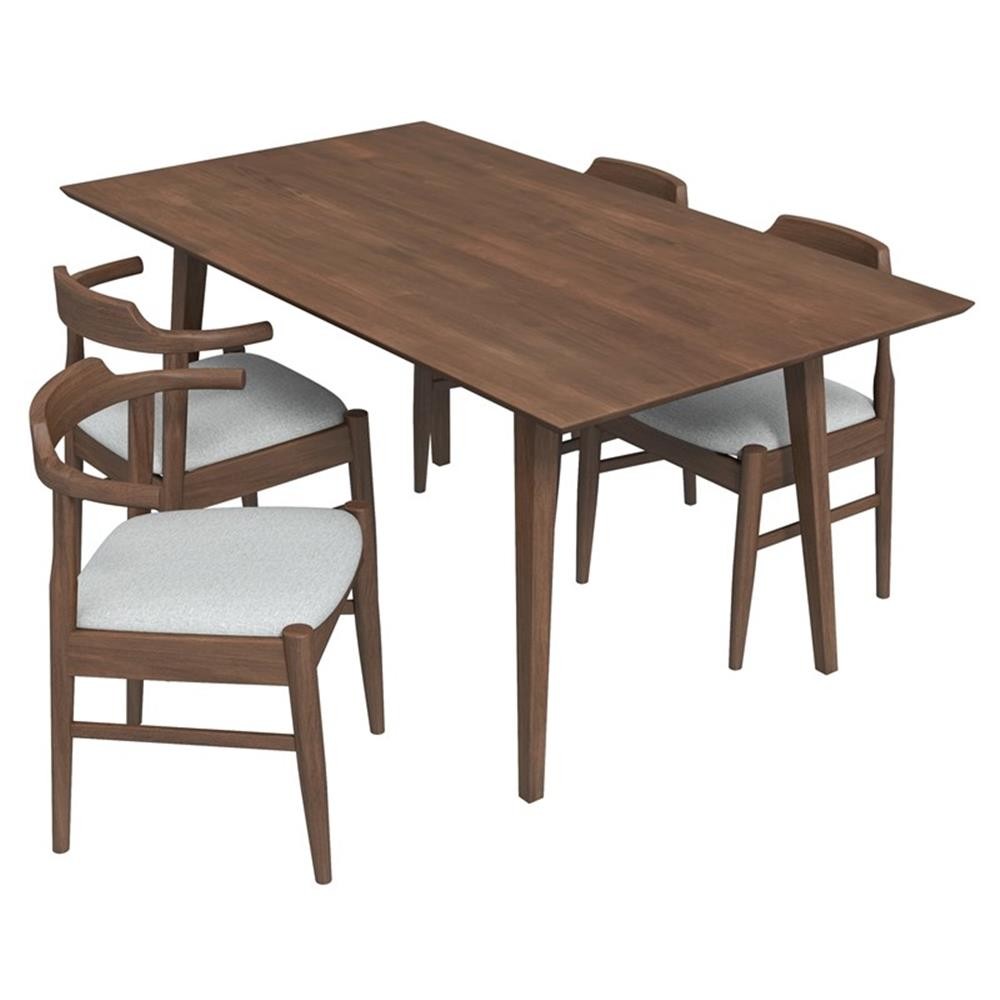 Dartmouth Modern Kitchen Solid Wood Table and Gray Fabric Chairs for 4