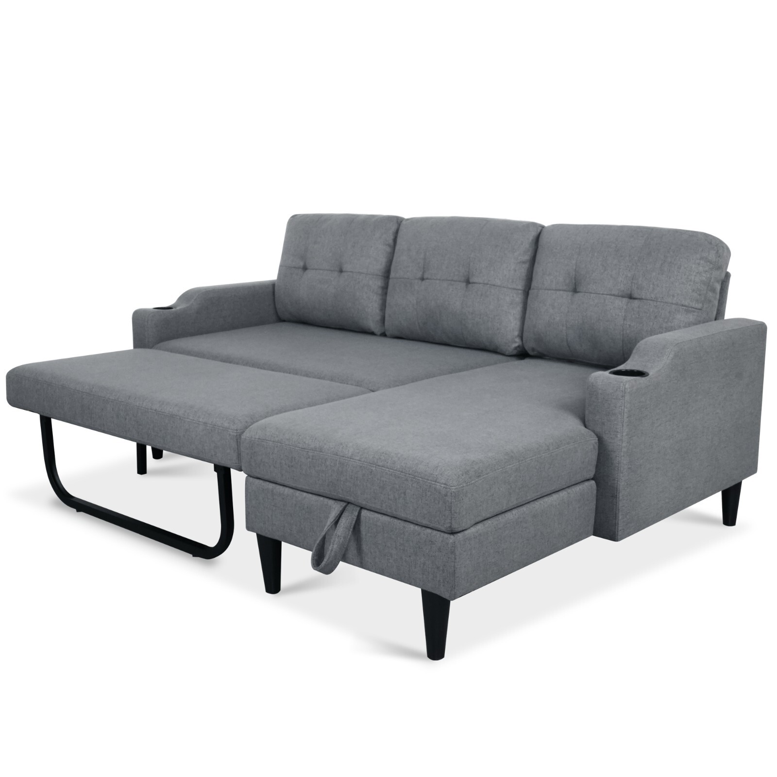 Modern Sectional Sofa Bed Modular Couch with Storage Chaise Lounge Cup Holders