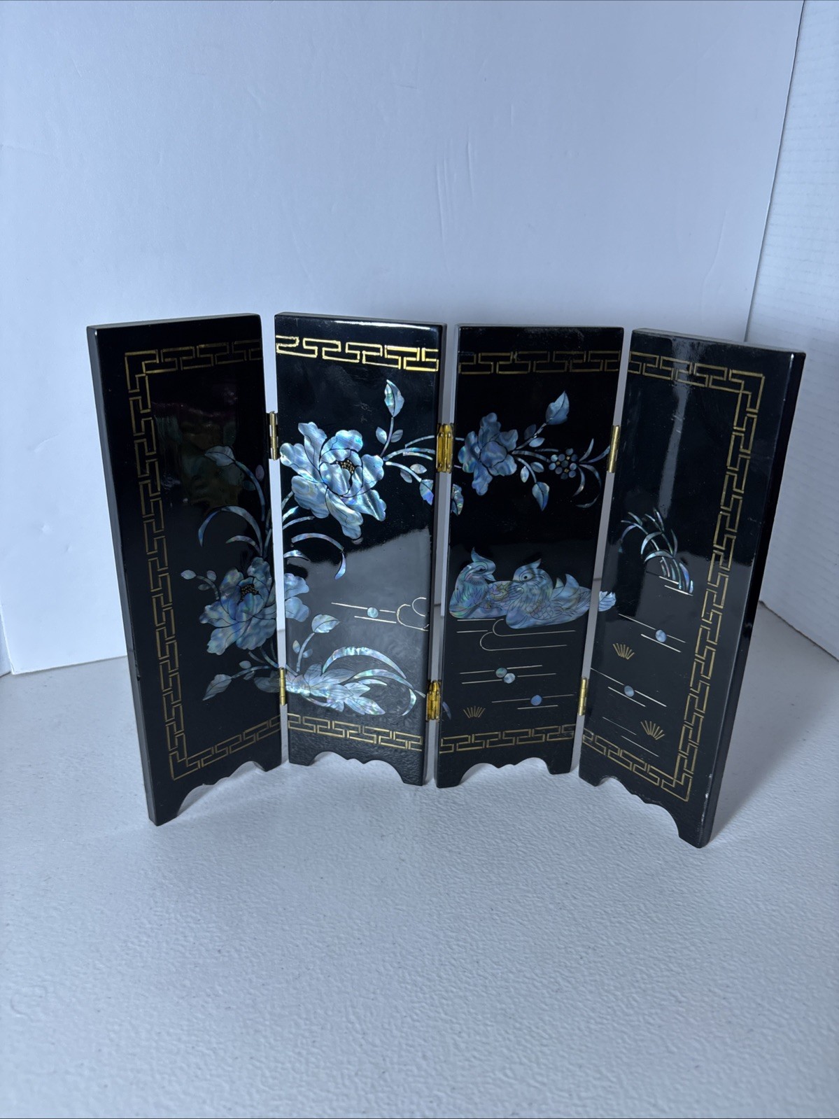Mini Lacquer Screen Room Divider Decor Mother of Pearl Abalone Shell Tabletop