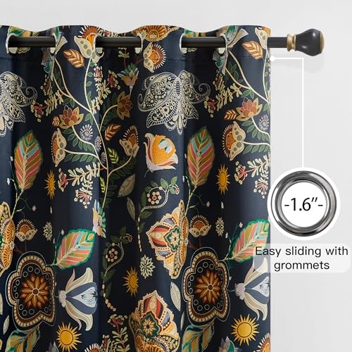Vintage Floral Patterned Blackout Curtains 52″W x 84″L (Pack of 2) Navy Blue