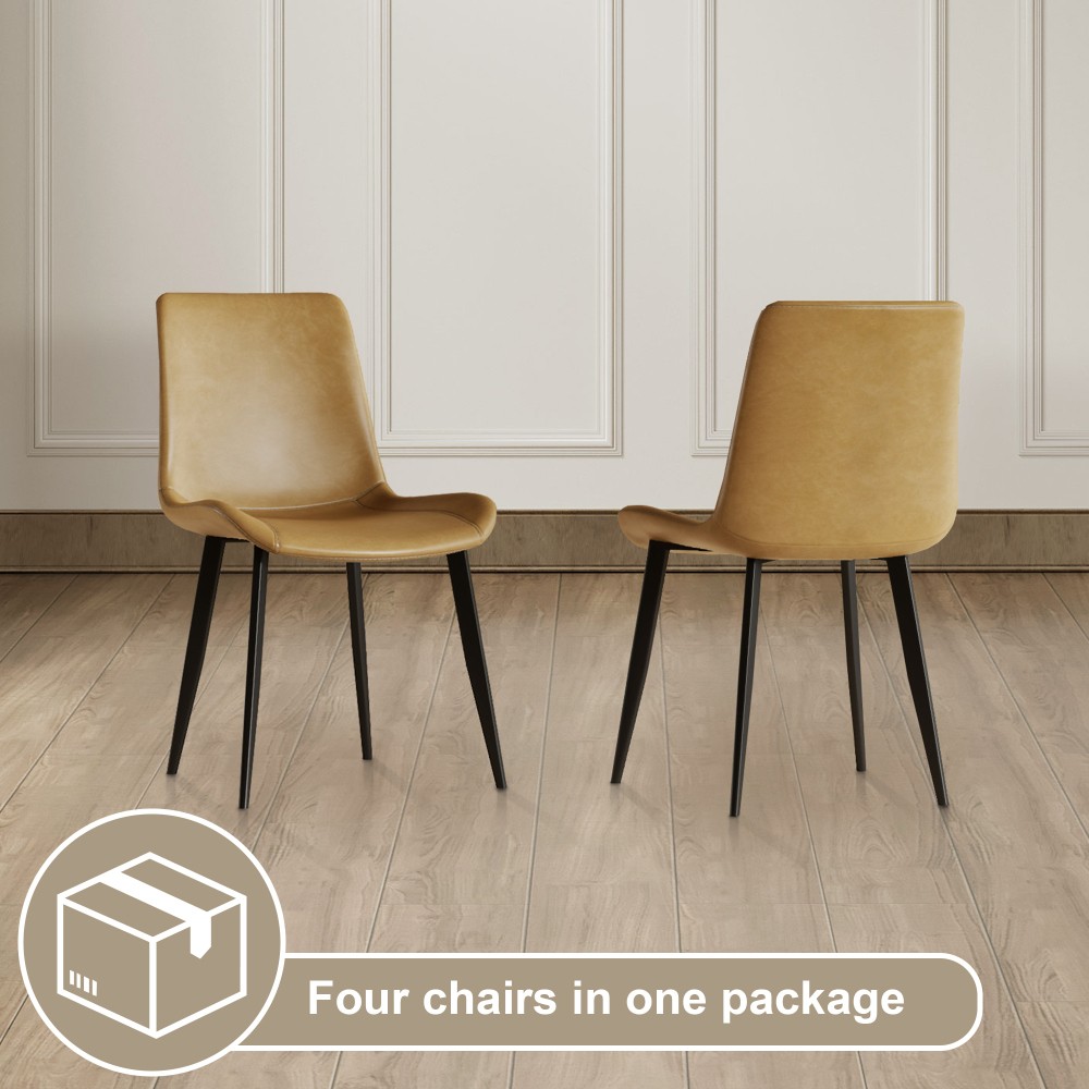 4 Dining Chairs PU Leather Carbon Steel Legs Curved Backrest Padded Seats
