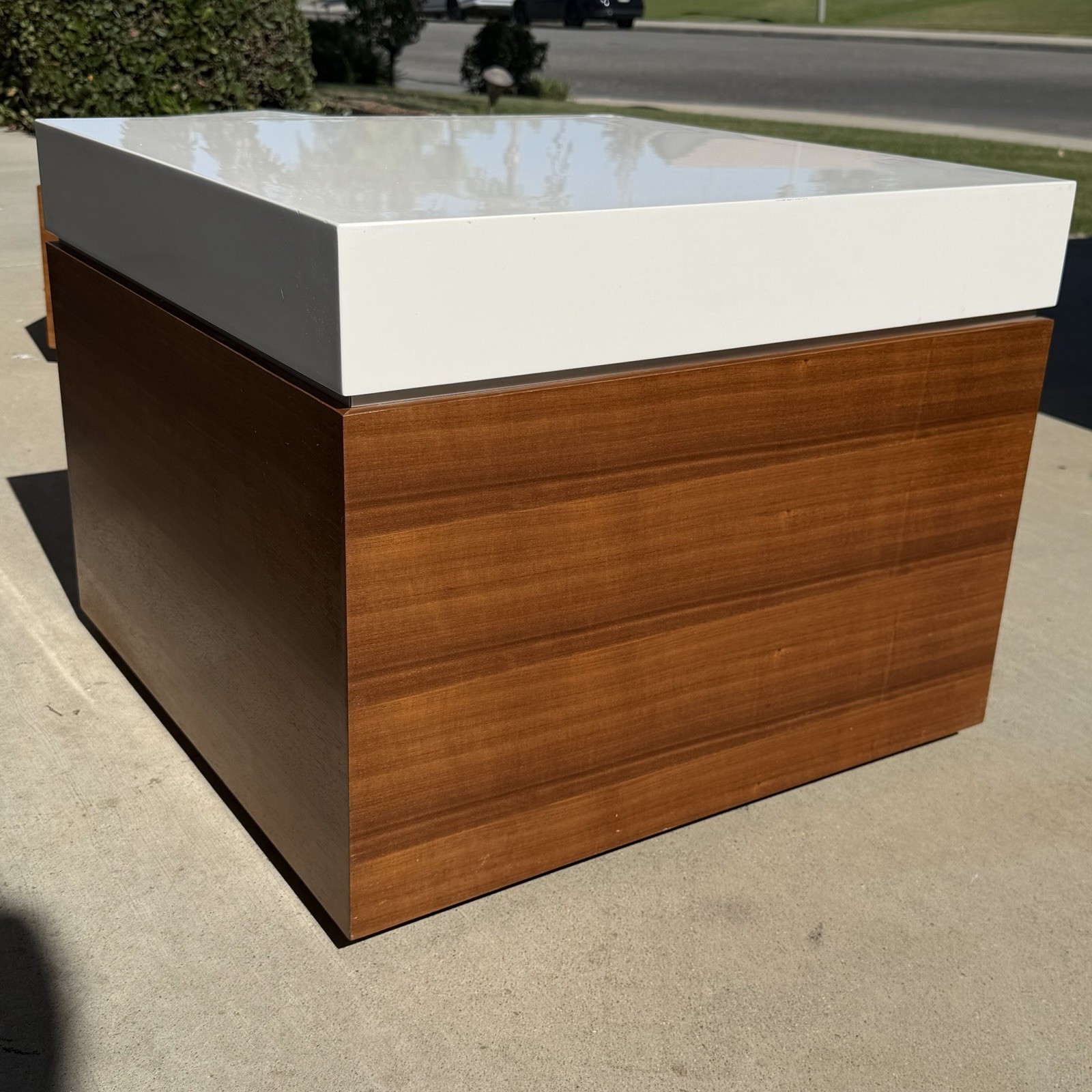 Walnut Side Table With White Glossy Top Scandinavian Designs 24” X 18 3/4”Tall