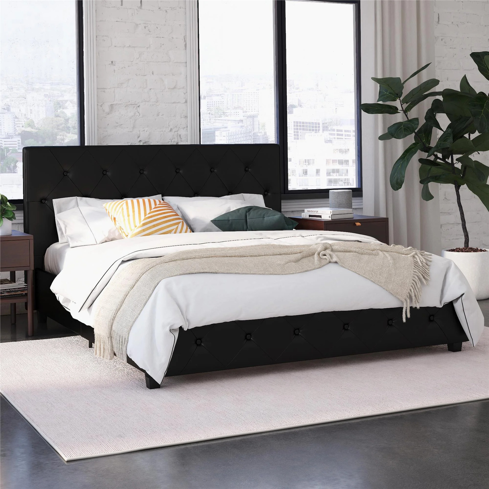 NEW King Size White Bed Frame Bedroom Furniture, Upholstered Tufted Leather Pane
