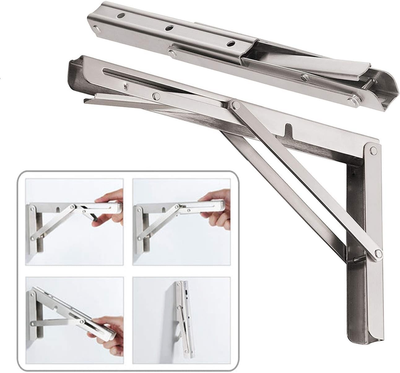 16” Heavy-Duty Folding Shelf Brackets – Max Load 440 lb, Space-Saving Set of 2