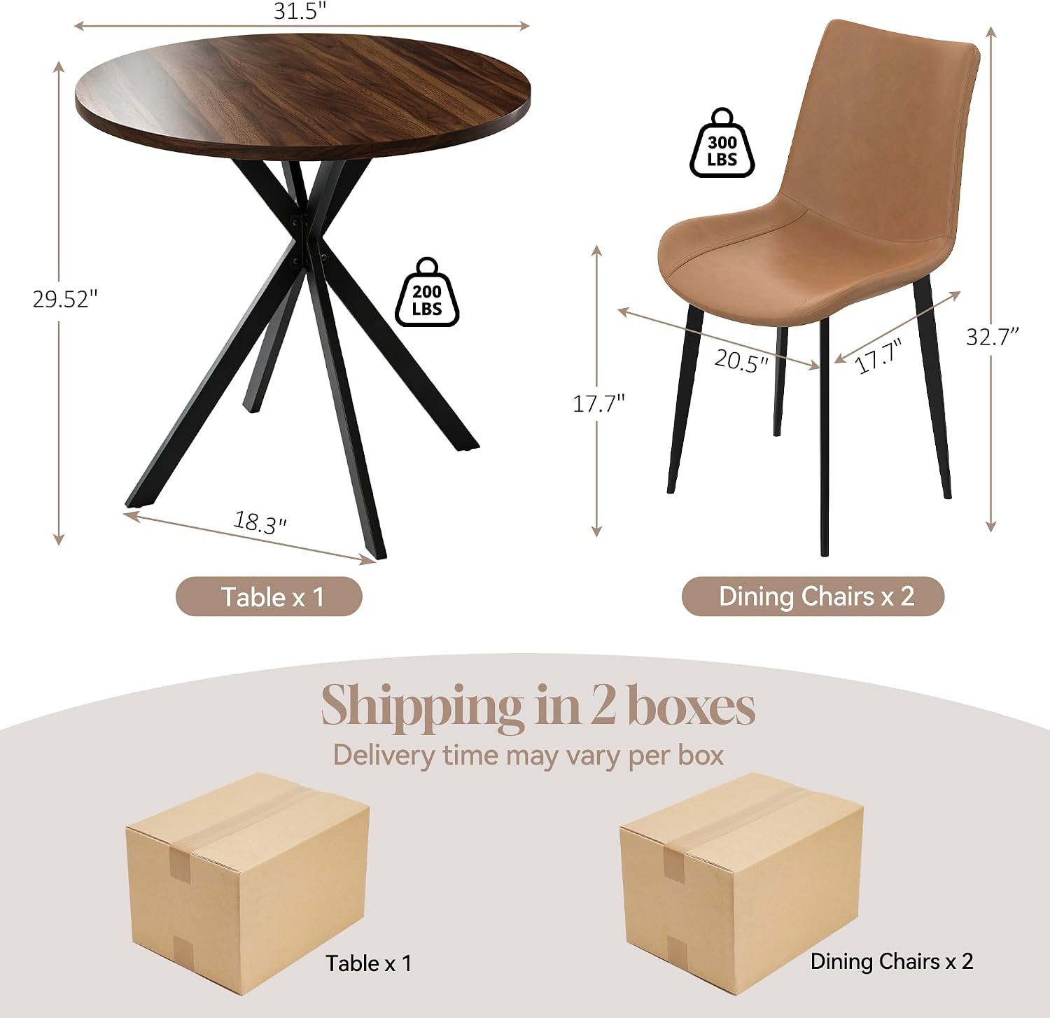 31.5″ round Dining Table and Chairs Set for 2, Small Dining Table Chairs Set Spa