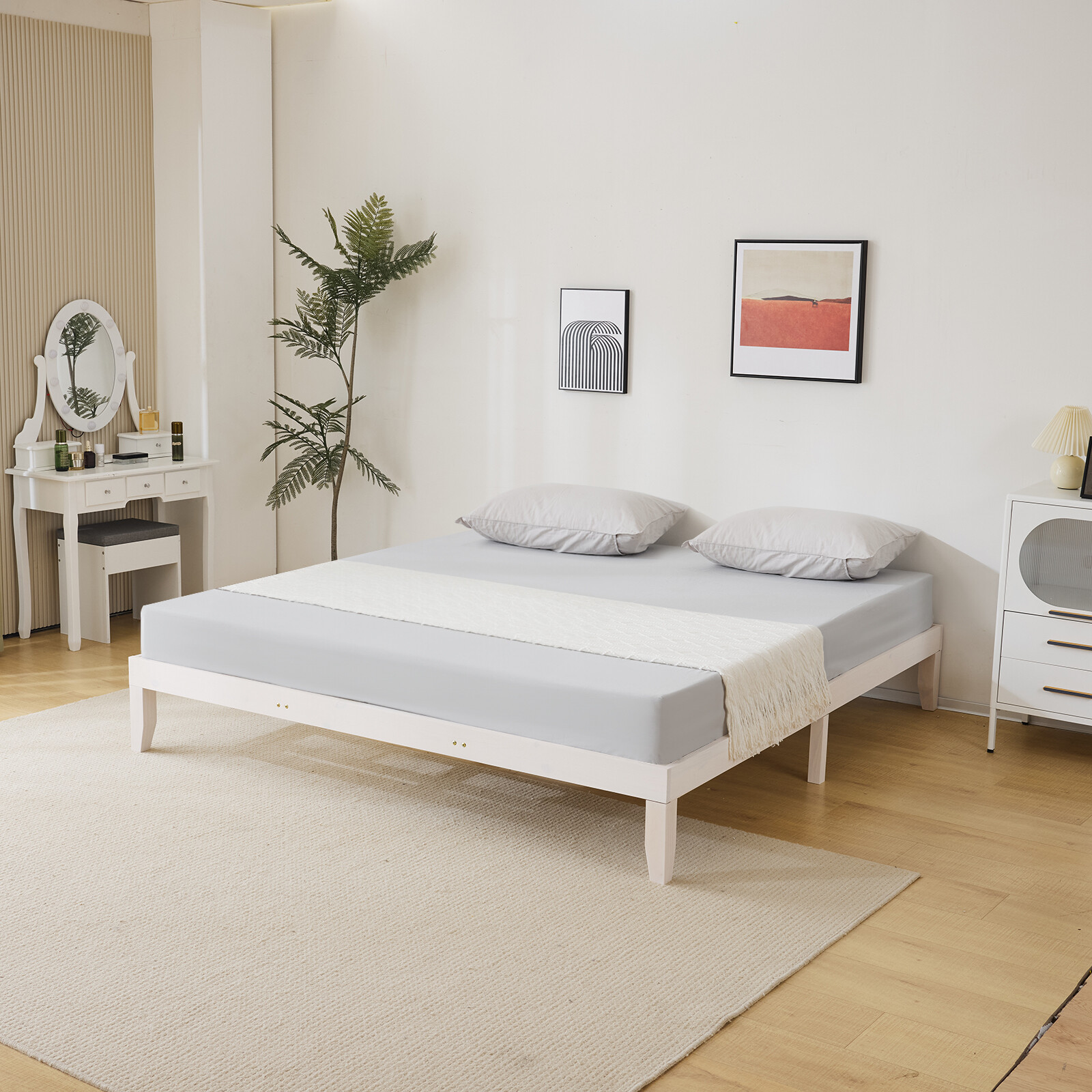 Twin/Full/Queen/King Size Bed Frame Deluxe Natural Solid Pine Wood Platform Bed