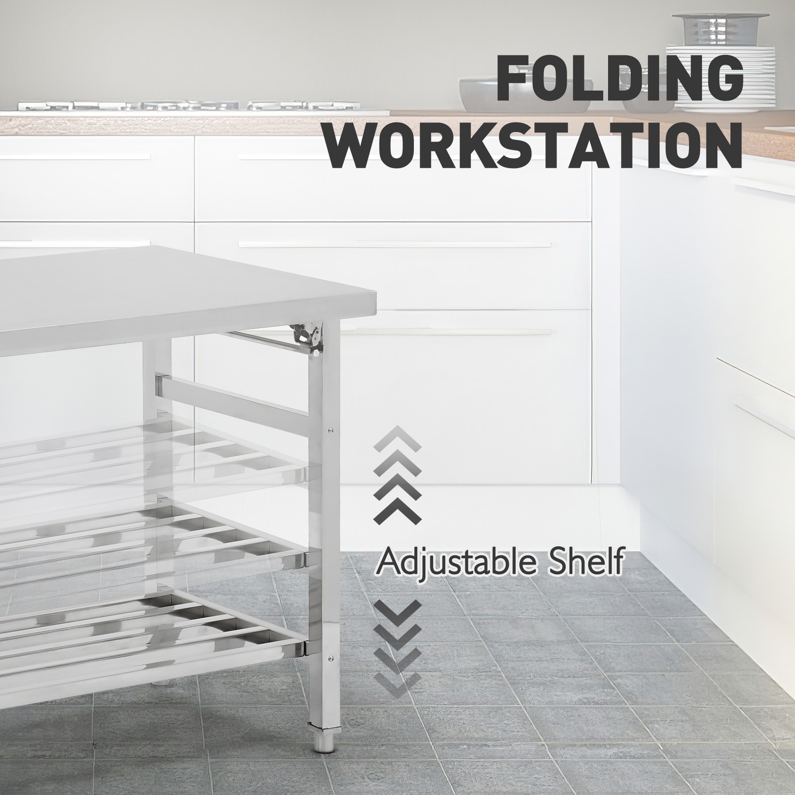 Stainless Steel Foldable Double Layer Workbench for Restaurant, Home 60x24x32”