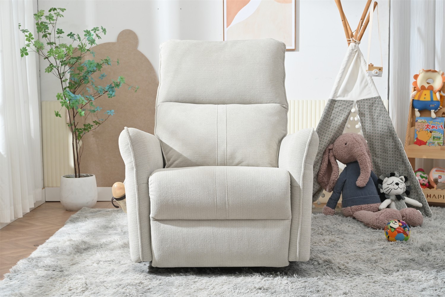 270° Power Swivel Rocker Recliner Chair Electric Nursery Glider Chair USB Fabric
