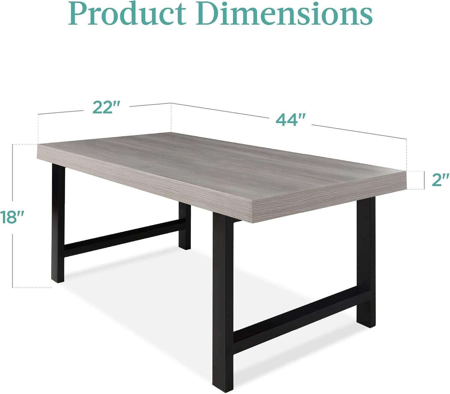 44in Modern Coffee Table Butcher Block Top Large Accent Table Rectangular Wood
