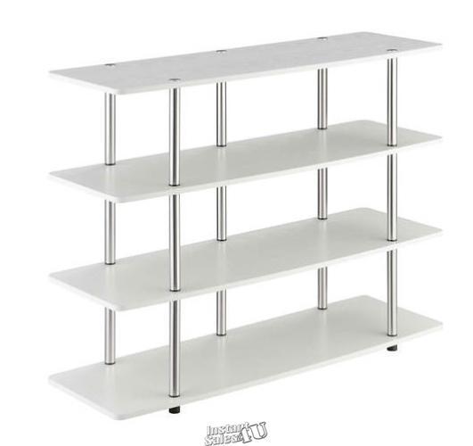 Designs2Go Modern XL Veneer Board 4-Tier TV Stand White Stainless Steel Support