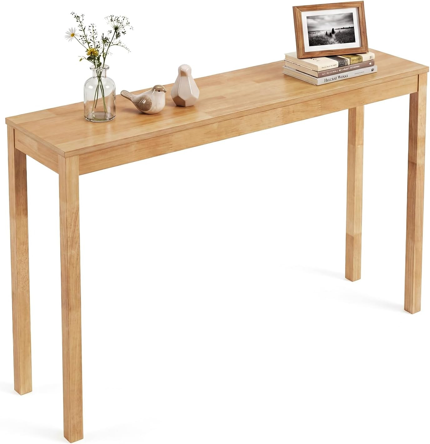 Narrow 48″ Wood Console Table with Solid Legs for Entryway & Living Room