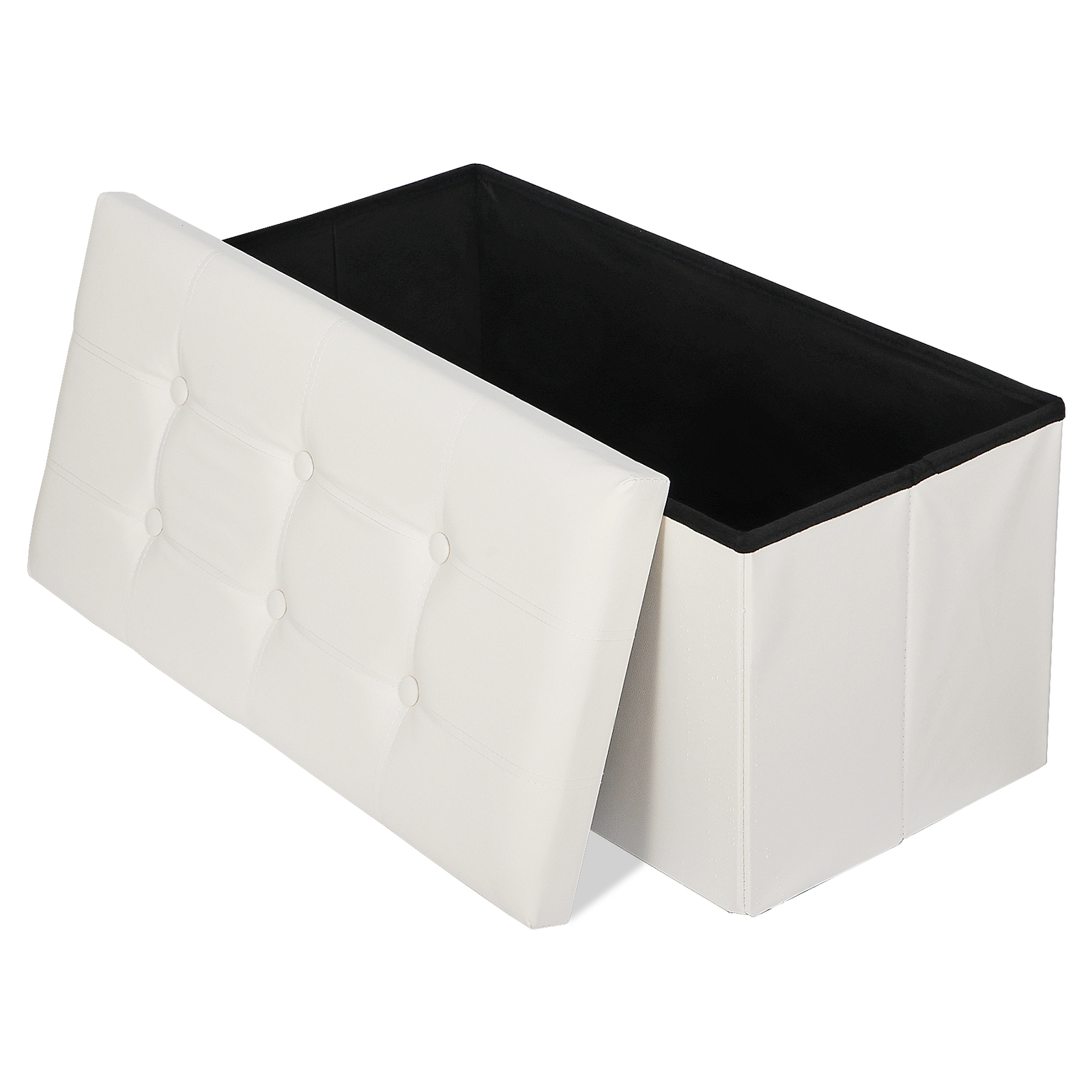 Durable 30″ Ottoman Storage Bench Chest Folding Footstool W/Removable Lid Beige