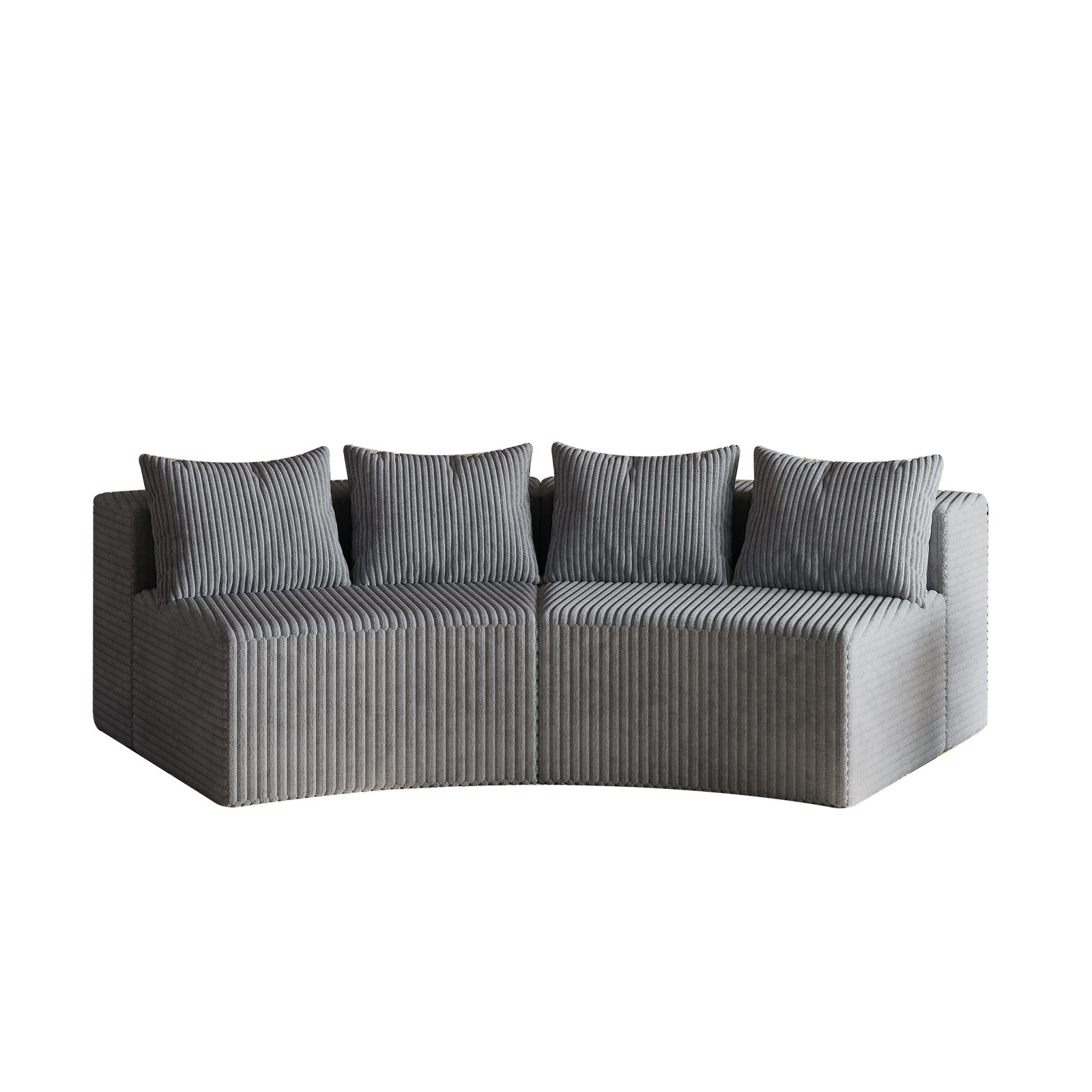 Corduroy curved sectional sofa with four pillows,Curved Symmetrical Modular Se