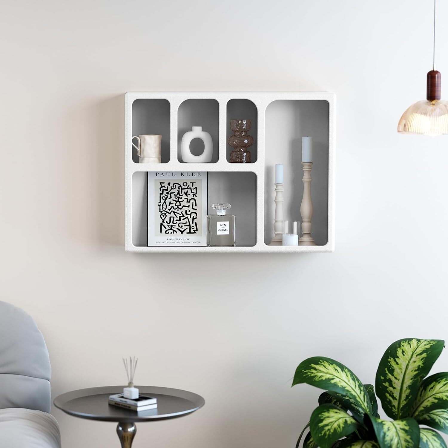 White Geometric Wall Shelves Floating Shelves, Wall Mounted Storage Organizer