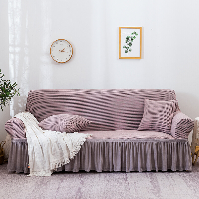 Solid Color Sofa Cover Ruffle Couch Covers Slipcover Furniture Protector Decor