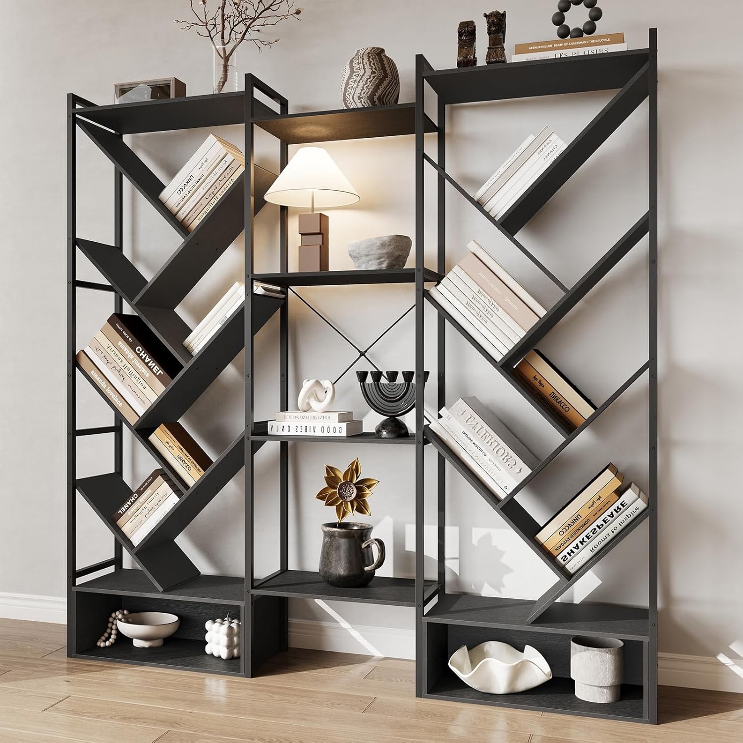 Bookshelf Large Bookcase Industrial Bookshelf with 24 Open Display Shelves