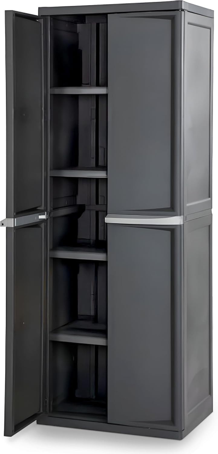Sterilite 4 Shelf Lockable Cabinet Gray – Adjustable Garage Pantry Storage Organ