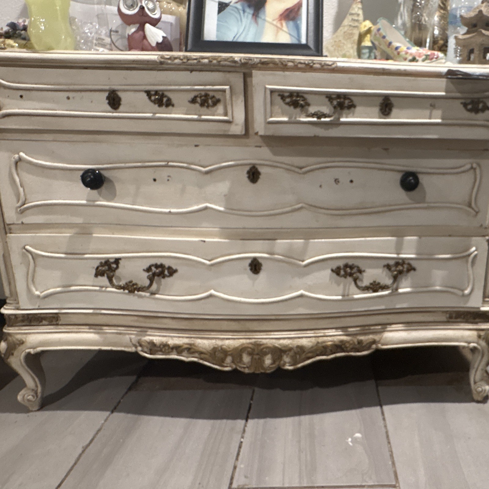 White Carved Wood 4-Drawer Freestanding Dresser 43L x 18W x 74H in