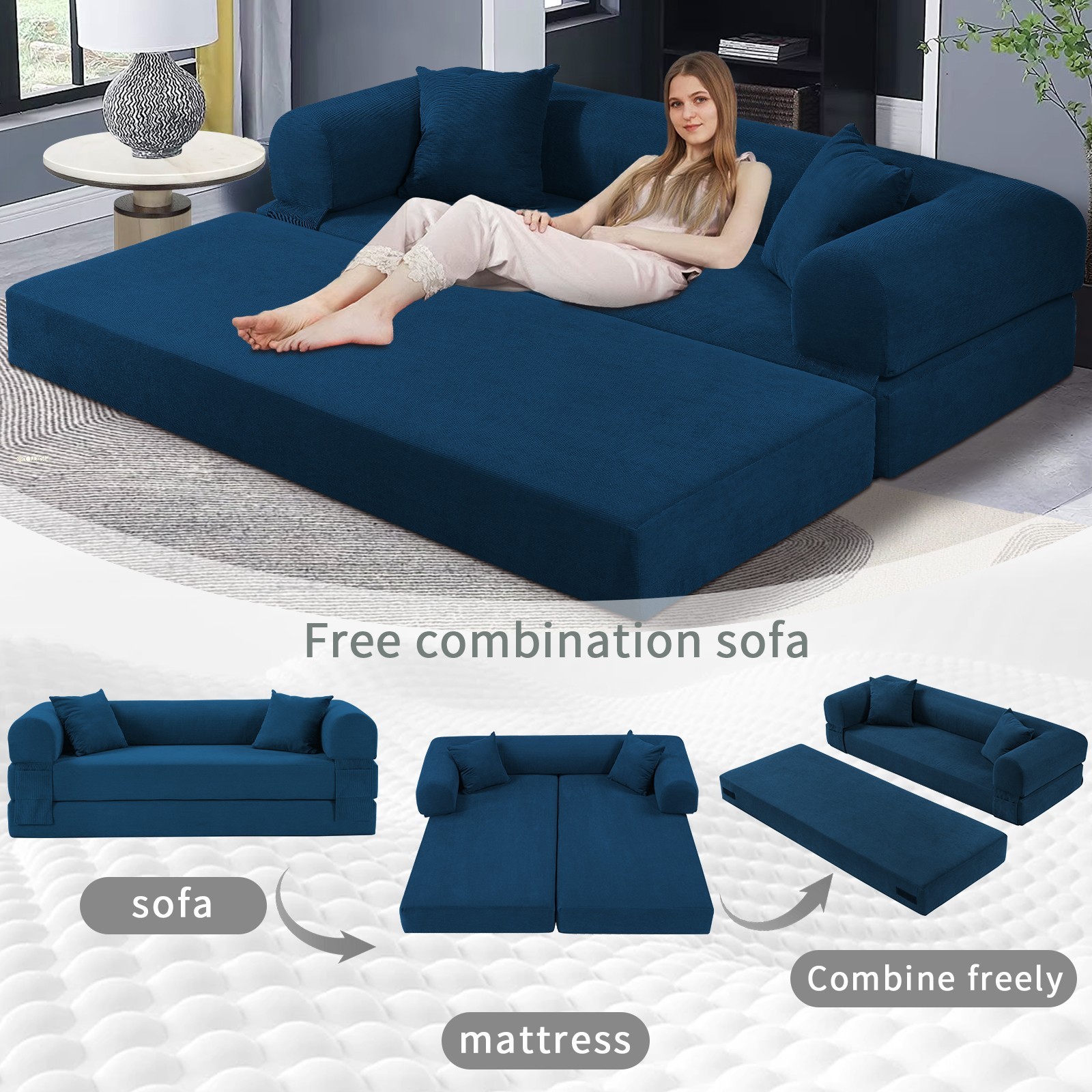 2-in-1 Convertible Sleeper Sofa Bed,Boneless Couch Folding Mattress Pull Out Bed