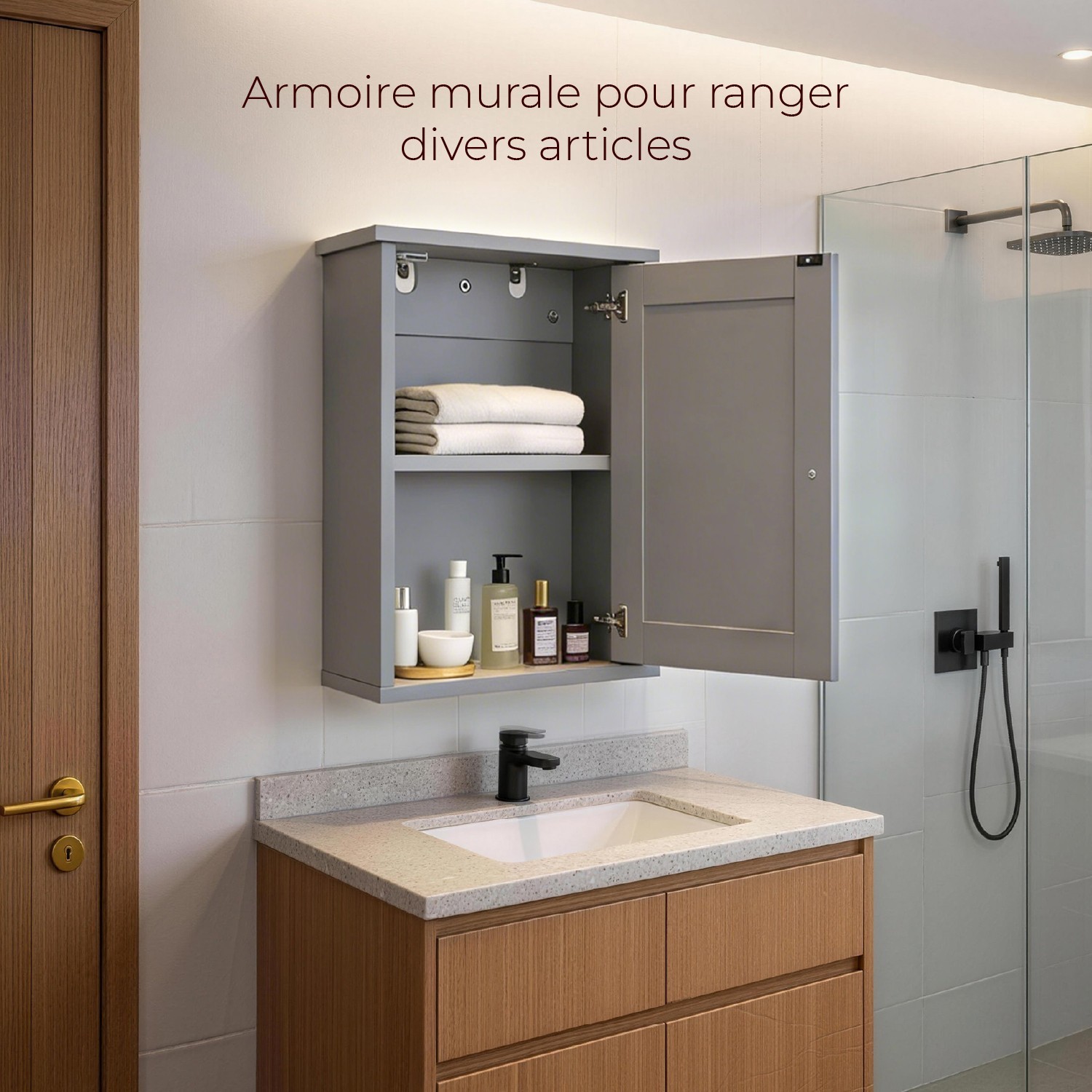 Gray P2 MDF Bathroom Vanity Wall Cabinet 34.6x20x50cm Single Door Shelf