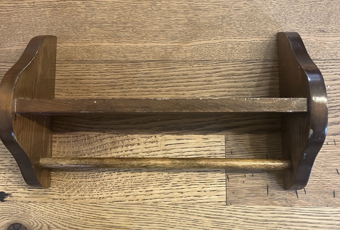 VTG Rustic Wooden Wall Shelf & Hand Towel Rod Bar Kitchen Bath 13.5″ x 8″ x 4.5″