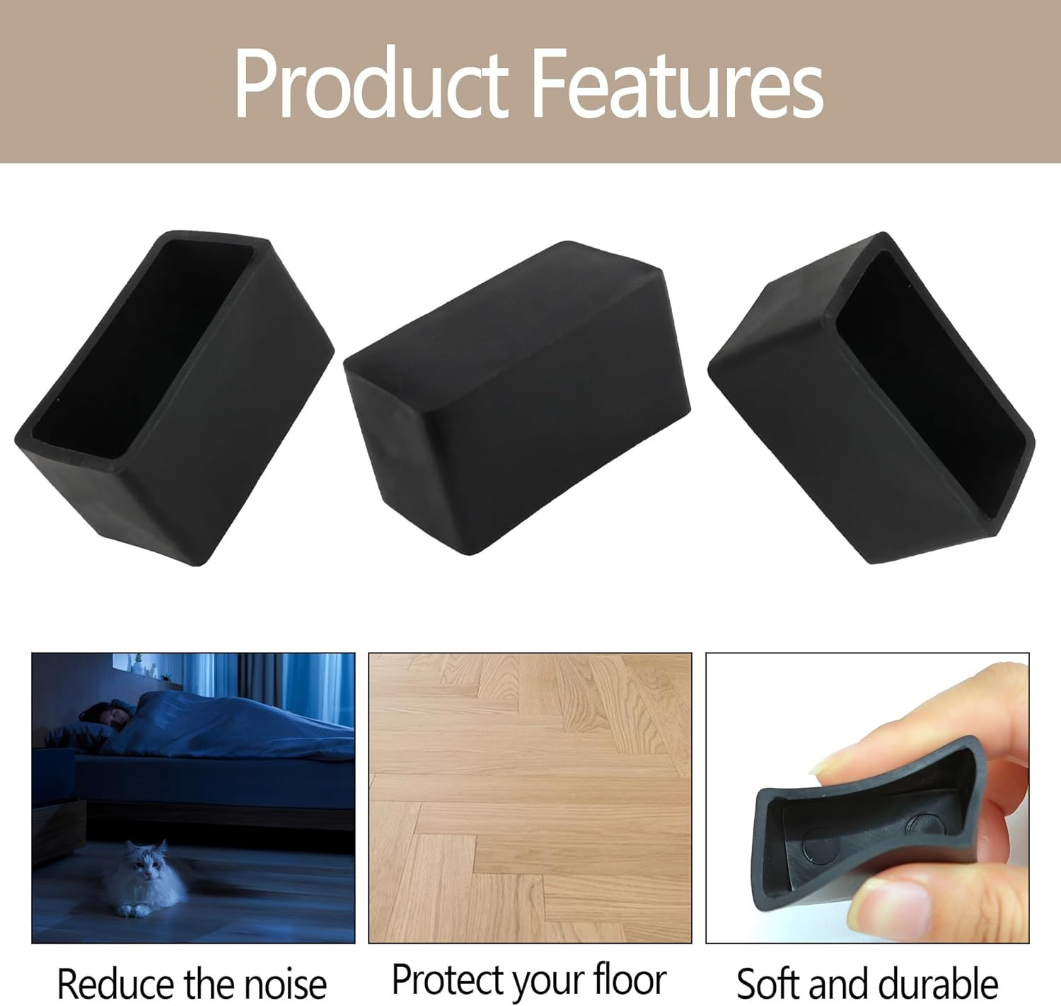 12PCS 3/4″ X 1-1/2″Rectangular Rubber Furniture Leg Caps, PVC Chair Leg Tips