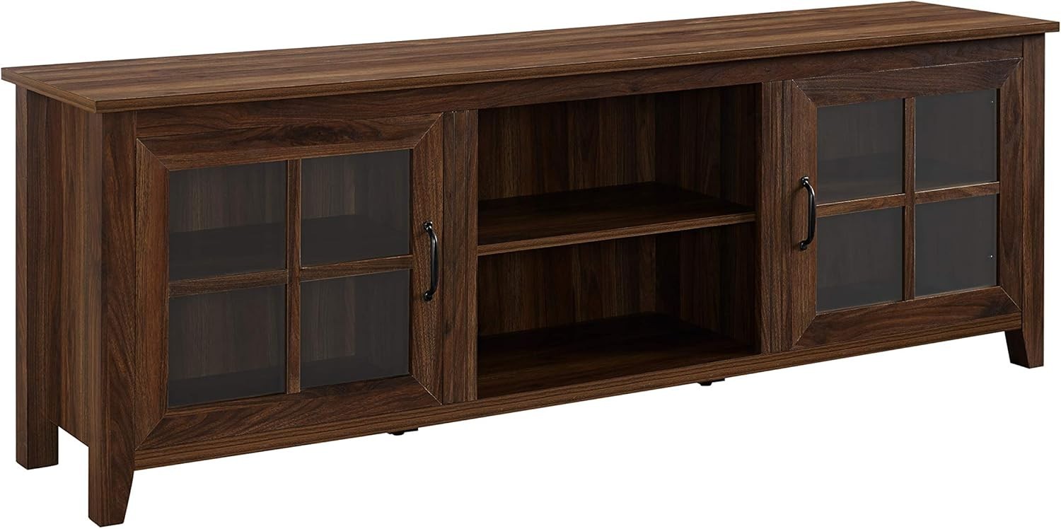 TV Stand for 70-80 Inch TV Wood Entertainment Center Glass Doors Console Unit