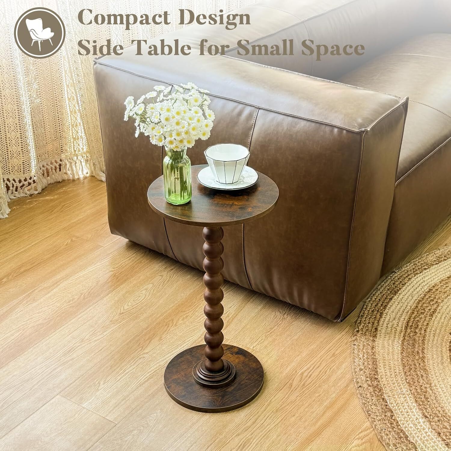 Modern accent solid wood leg bedside table (plain brown)