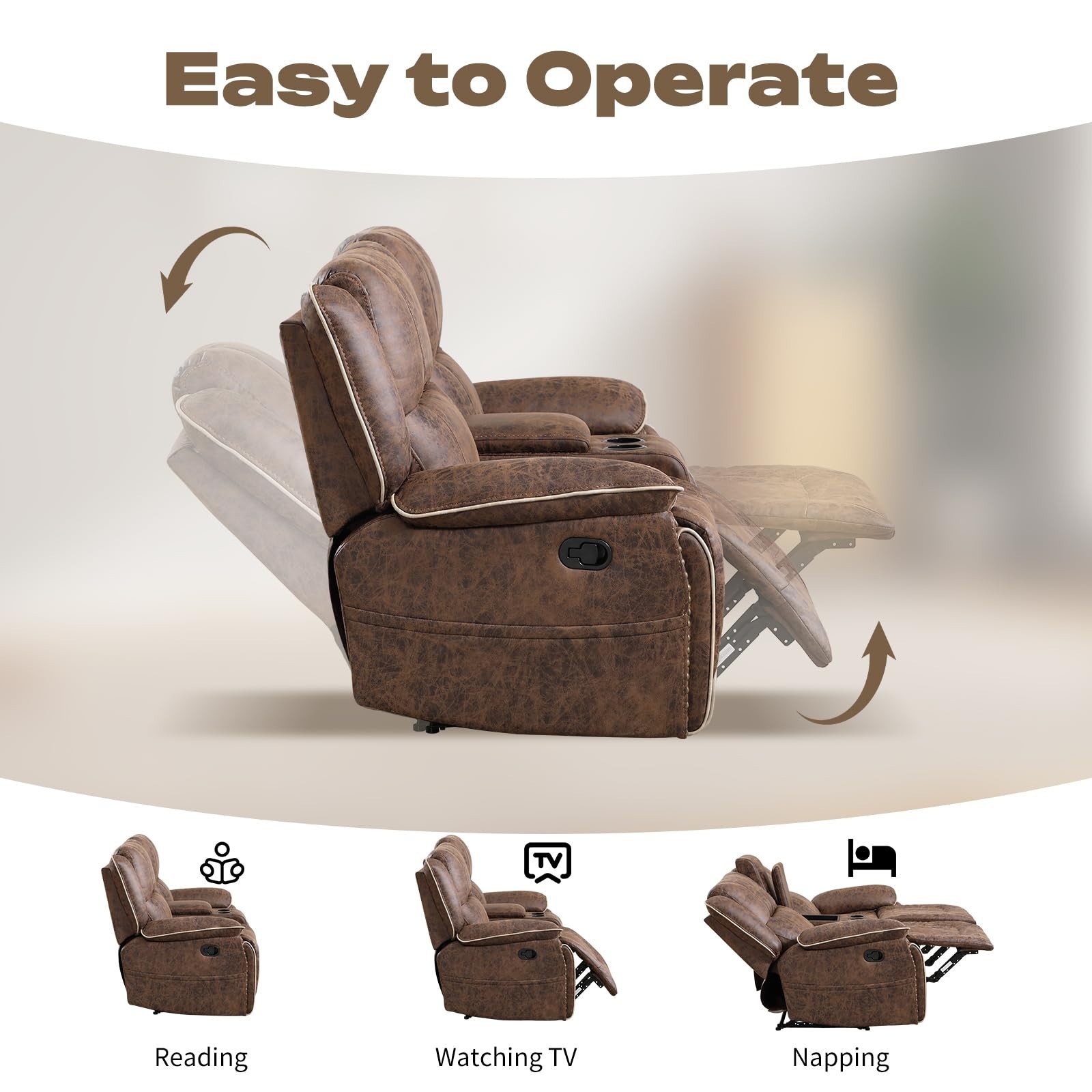 EBELLO Faux Leather Manual Recliner Chair,Reclining Sofa with Hidden Cup Holders