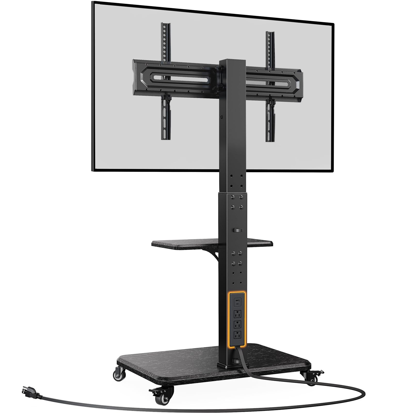 Perlegear Mobile TV Stand with Power Outlet, Tilt & Swivel Rolling TV Stand for