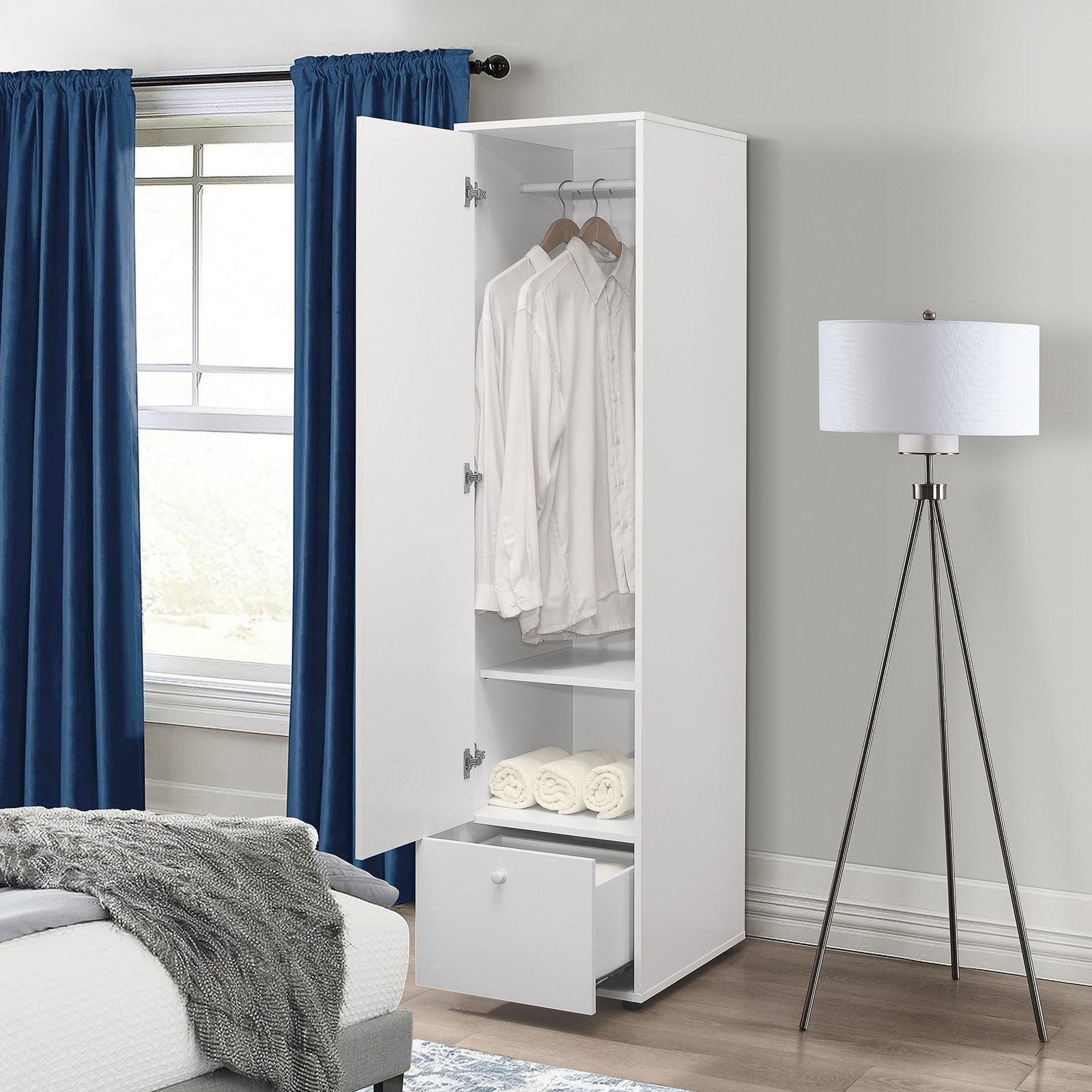 Kings Brand Tall Storage Wardrobe Armoire with Hanging Rod, Shelves & Drawer