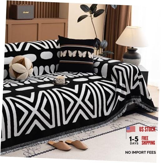 Boho Couch Cover Blanket Geometric X-Large:71″x 134″ Stripe: Black and White