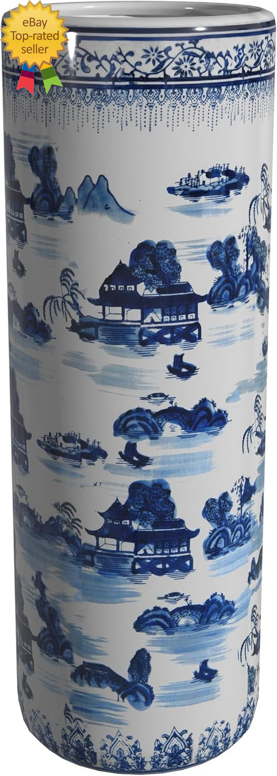 20″ Landscape Blue & White Porcelain Umbrella Stand